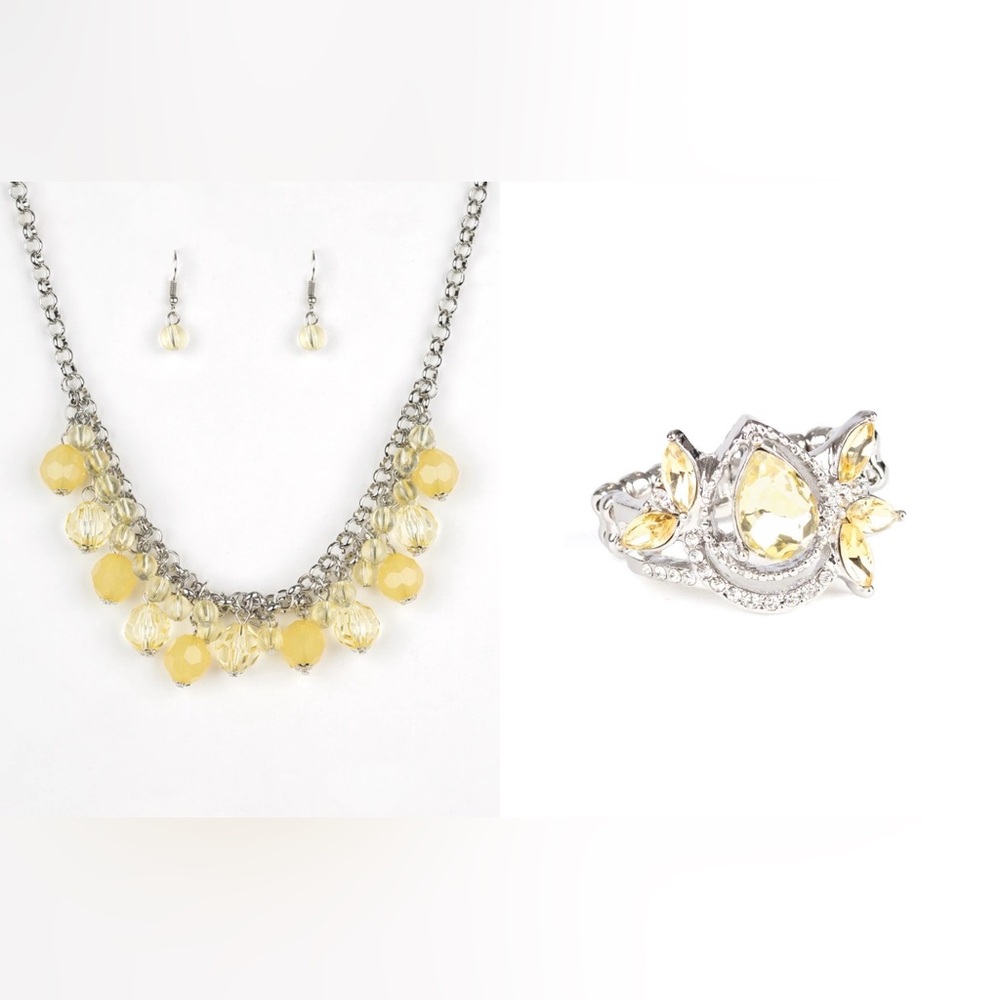 Paparazzi Silver and Yellow Necklace with Ring